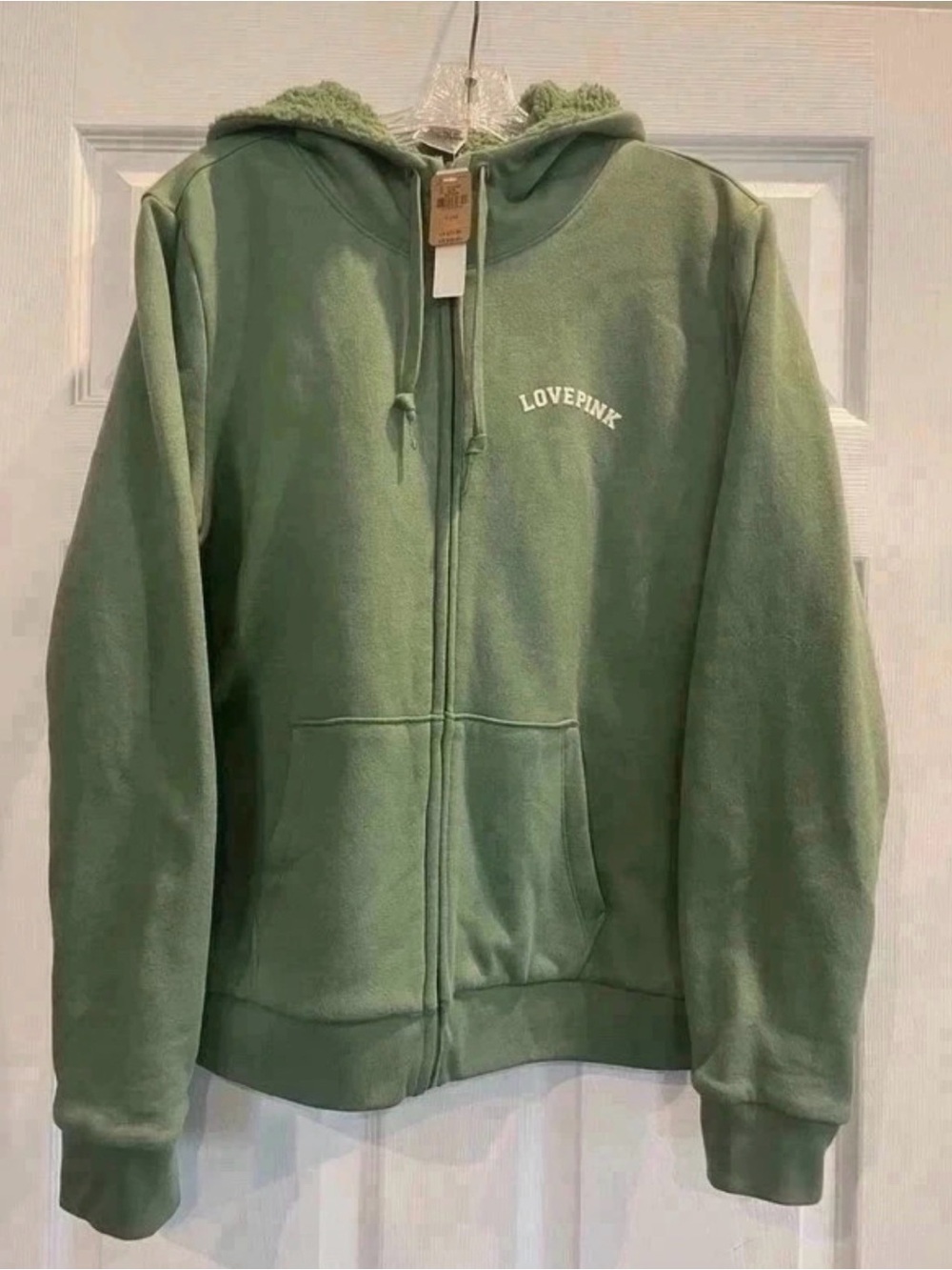 PINK Victoria's Secret Green LOVEPINK Sherpa-Lined Zip Hoodie XL